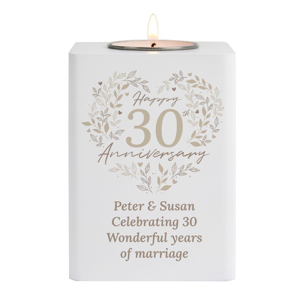 Personalised 30th Pearl Wedding Anniversary Wooden Tea Light Holder £13.49